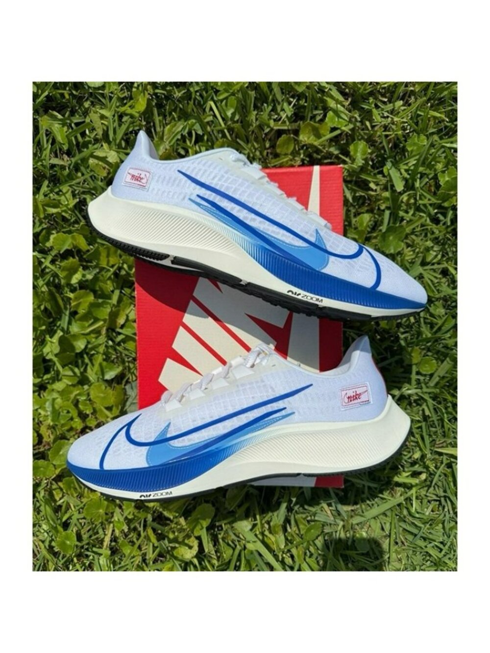 SIZE 14 MEN'S Nike AIR ZOOM PEGASUS 37 CQ9908-100 PREMIUM WHITE BLUE CQ9908-100